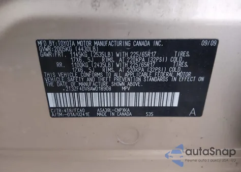 2010 Toyota Rav4 from USA, damaged, VIN 2T3ZF4DV8AW018908